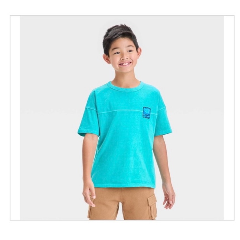 Cat & Jack Boys' Short Sleeve Relaxed Fit T-Shirt Turquoise Blue Size Large new